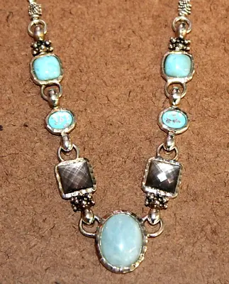 Michael Dawkins Sterling Silver Larimar/MOP/Gold Flake/Agate Necklace [122WEI] • $179.99