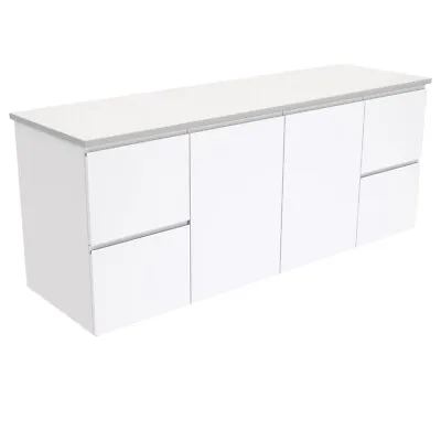 Fienza Bathroom Vanity 1500 Cabinet Wall Hung Fingerpull Gloss White 150F • $790