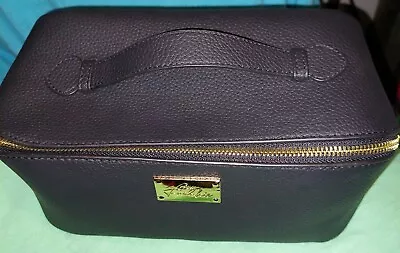 Men's Black Faux Leather Toiletry Travel Bag Dopp Kit Shaving Zip Mint • $15