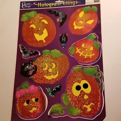 Vintage Halloween Window Clings Hologram Pumpkin Jack-O-Lantern Bat Black Cat • £5.30