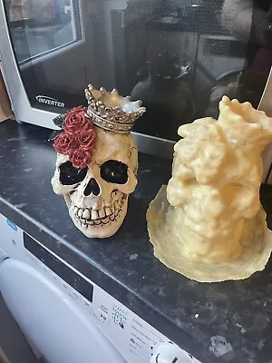 Rubber Latex Mould Queen Skull  With Crown & Roses Mold Tea Light Candle Holder • £14