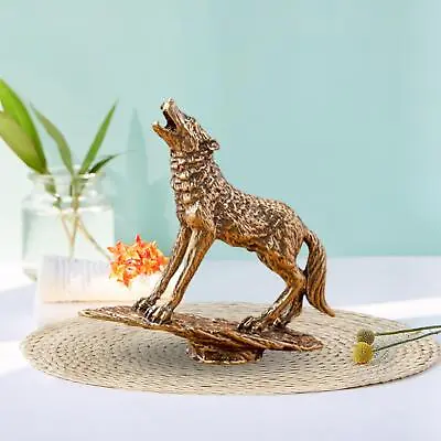 Brass Wolf Mini Statue Art Craft Copper Statue Sculpture For Home Bookcases • $22.37