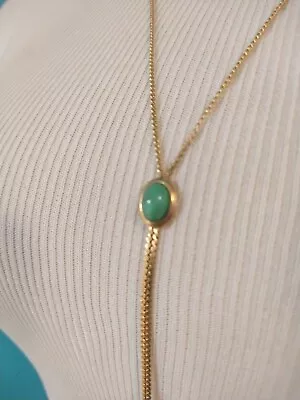 Vintage Sarah Coventry Gold Tone Lariat Green Cabochon Tassel Detail Necklace  • $24