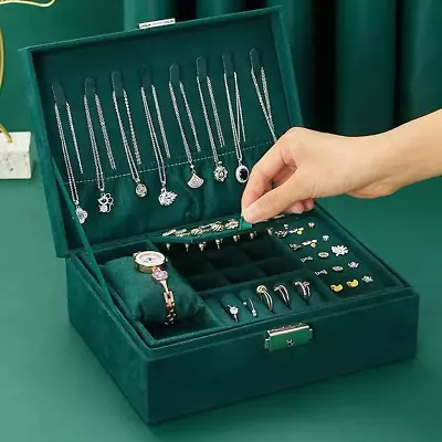 Jewelry Box Organizer For Women Two Layer Lint Jewelry Box Storage Case With Lo • $34.99