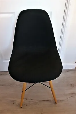 Eames Plastic Side Chair DSW Black Fabric Designer Multipurpose Standard Wood • £110