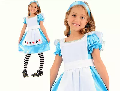 £10.75 • Buy New Girls 3pc Alice In Wonderland Fancy Dress Costume Large Age 8-10 Years Blue