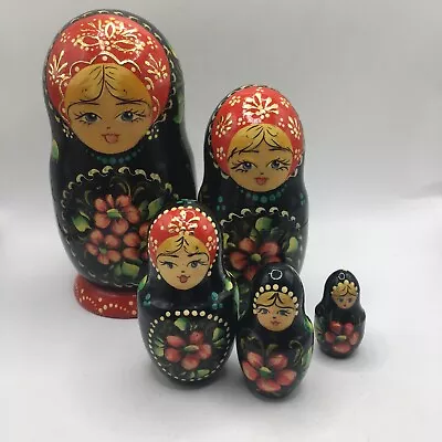 Vintage Wooden Russian Doll Matryoshka Nesting Dolls 5 Woman Hand Painted Signed • £30