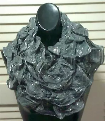 Gray Metallic Ruffled Crinkled Infinity Scarf #4350...NEW IN PACKAGE WITH TAGS • $12.99