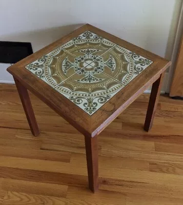 Vintage Mid Century Mod Made In Denmark Teak Wood And Tile 20  End Table. • $234.95