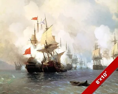 Russian Navy Battle Of Chios 1770 Seascape Painting Art Real Canvas Print • $14.99