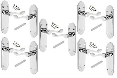 Polished Chrome Door Handles Pack Of 5 (pairs) Shaped Scroll 168x42mm • £27.99
