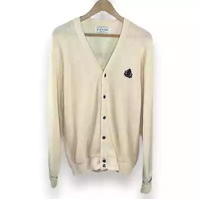 IZOD Womens V Neck Button Up Flat Tight Knit Cardigan Sweater Size L Cream • $26.95