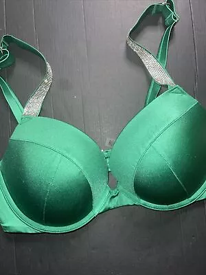 Victoria's Secret 34DDD36D36DD BIKINI TOP Verdant GREEN Silver SHINE STRAP • $86.99