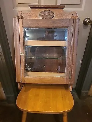 Vintage Oak Medicine Cabinet Beveled Glass Door Memphis  Laundry Display Case • $255.90