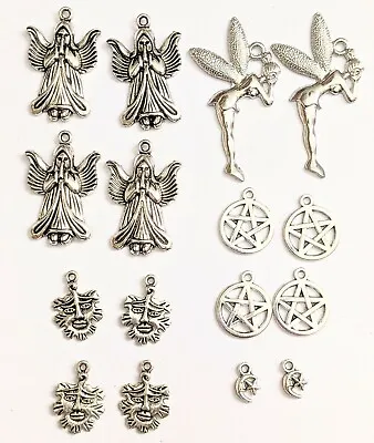 Tibetan Silver Bronze Charms Cabouchon Pentacle Greenman Pagan Tree Life Angel • £1.99