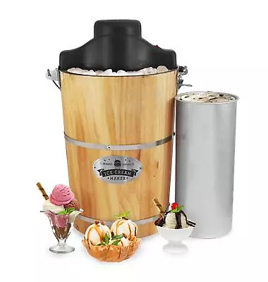 Elite Gourmet Old Fashioned 6 Quart Vintage Wood Bucket Electric Ice Cream Maker • $135.03