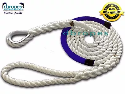 3 Strand Mooring Pendant 100% Nylon Rope 5/8  X 12' +Thimble&Blue Chafe Guard • $62