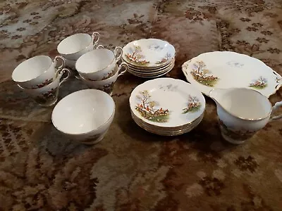£50 • Buy Regency English Bone China Fox Hunting 21 Piece Tea Set