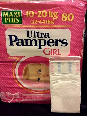 Vintage Ultra Pampers Diaper For Girls Plastic Backed Sz Maxi Plus 10-20 Kg • $32.50