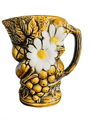 Vintage Majolica Pitcher Marked Japan 6.5 Inch High Fruit Daisy Flower  • $15.91