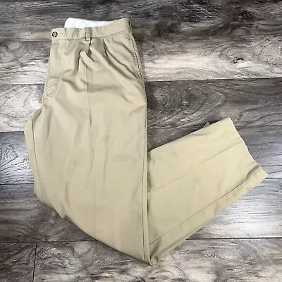 LL Bean Khaki Pants Mens 38x34 Tan Classic Relaxed Pleated Business Casual Golf • $14.97