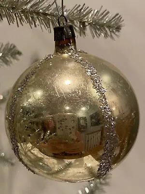 Vintage Blown Mercury Glass Glitter Silver BALL Christmas Ornament Poland 2 1/2  • $6.95