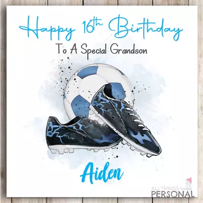 Blue Football Birthday Card Personalised Boys Mens Grandson Son Nephew Any Age • £2.99