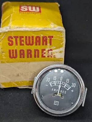 NOS 1960s STEWART WARNER 2 1/16  30 AMP AMPERE COFFIN NEEDLE CLUSTER GAUGE • $69.99