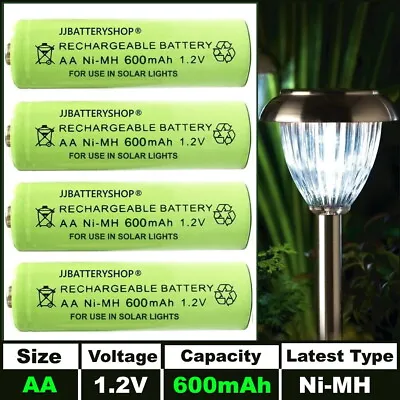 £4.75 • Buy AA Rechargeable Solar Light Batteries 1.2v 600mAh AA NiMH - Replaces Old NiCd