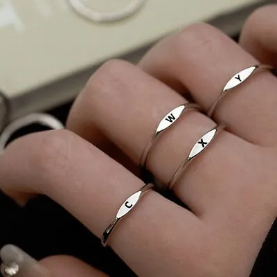 Fashion 925 Silver 26 A-Z Initial Letters Open Ring Adjustable Gift For Women • $1.08