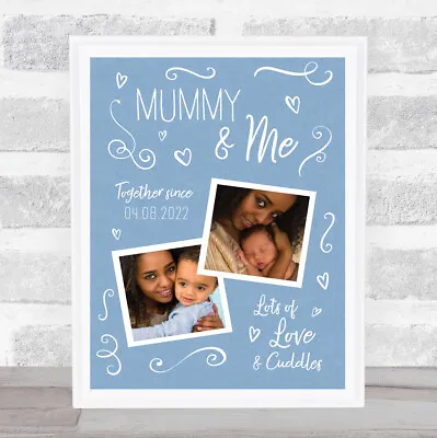 Mummy And Me Baby Photo Doodles Mother's Day Blue Birthday Gift Nursery Print • £21.95