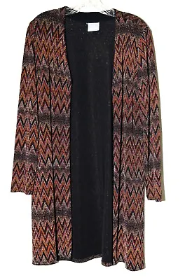 Rabbit Rabbit Rabbit Black Brown Metallic Zigzag Stretch Open Coat Size 14 USA • $34.99