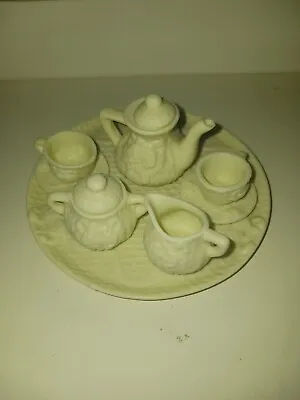 Miniature Tea Set With Teapot 2 Cups Saucers Cream And Sugar Ceramic • $12