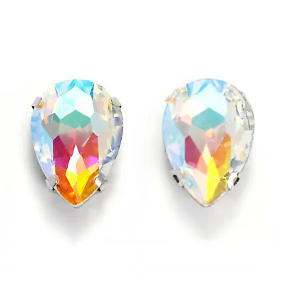 20 Clear AB Crystal Glass Teardrop Rhinestones Rose Montees 13X18mm Sew On Beads • $3.41