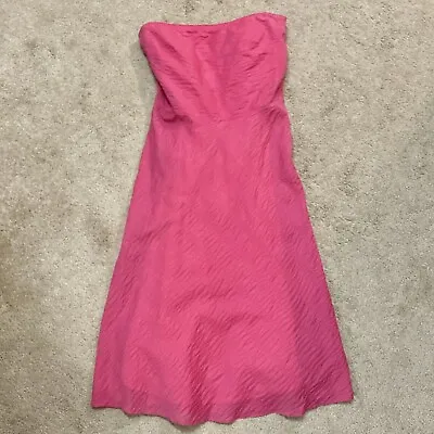 J. Crew Lorelei Coral Deco Dot Seersucker Strapless Dress Size 0 Cotton Lined • $19.95