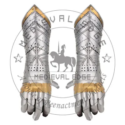 £79.99 • Buy Gauntlet Gloves Armor Pair W Brass Accents - Medieval Knight Crusader- Steel