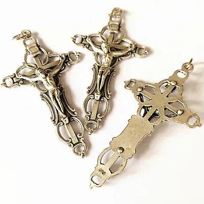 £12.62 • Buy Lot Of 3pcs Italy 2.0  Crucifix Silver Jesus Cross Rosary Parts Catholic Pendant