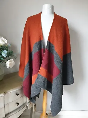 M&S Rust Grey & Burgundy Wrap Around Shrug Shawl Pashmina One Size Knitted VGC • £12