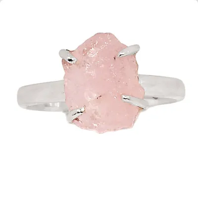 Natural Morganite Rough - Madagascar 925 Silver Ring Jewelry S.9 CR23780 • $15.99