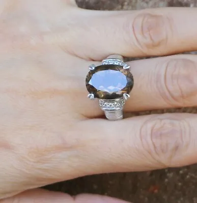 Gorgeous Judith Ripka Sterling Silver Smoky Quartz Diamonique Ring  Size 7 • $85