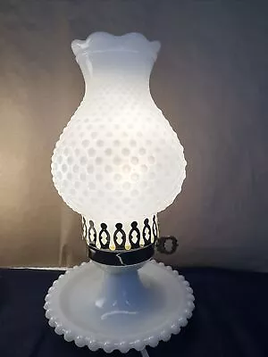 Vintage White MILK GLASS Hobnail Vanity Dresser Nightstand LAMP Shabby Chic LB • $26.99