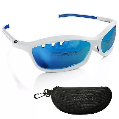 RayZor White Sports Wrap Sunglasses Uv400 Vented Blue Mirrored Lens RRP£49 (401) • £14.49