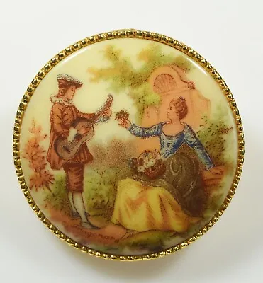 Lovely Limoges ? Porcelain Brooch With Fragonard Lovers Design • £6.99