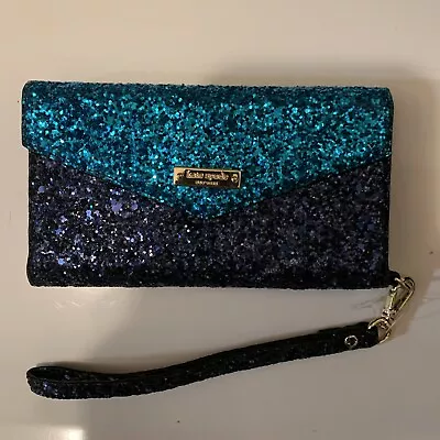 Kate Spade Navy & Aqua Iphone Glitter Envelope Wristlet Wallet NWT • £14.48