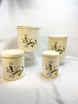 VINTAGE METAL CANISTER SET 4 PC GOLD BLACK EARLY American MCM • $12.88