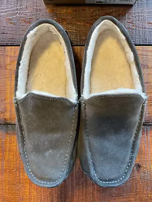 UGG Ascot Men's Sz 11 Charcoal Gray Suede Wool Lined Slip-On Moccasin Shoes USED • $12