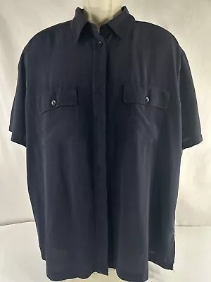 Christie & Jill Men Shirt Button Collars Size XL Black Pockets 100% Silk • $9