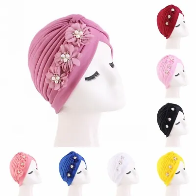 Flower Turban Women Pleated Chemo Cap Muslim Hijab Beanies Bonnet • $5.32