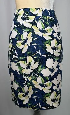 J. Crew The Pencil Skirt Straight 2 Floral 100% Cotton Blue • $18.98