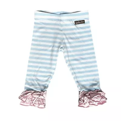 Matilda Jane Musing Away Girls Blue White Striped Leggings EUC Size 4 • $17.99